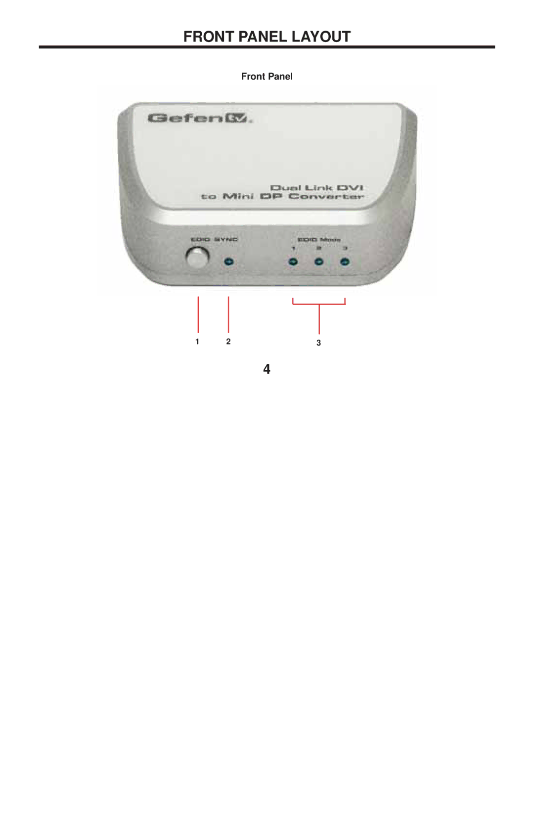 Gefen GTV-DVIDL-2-MDP user manual Front Panel Layout 