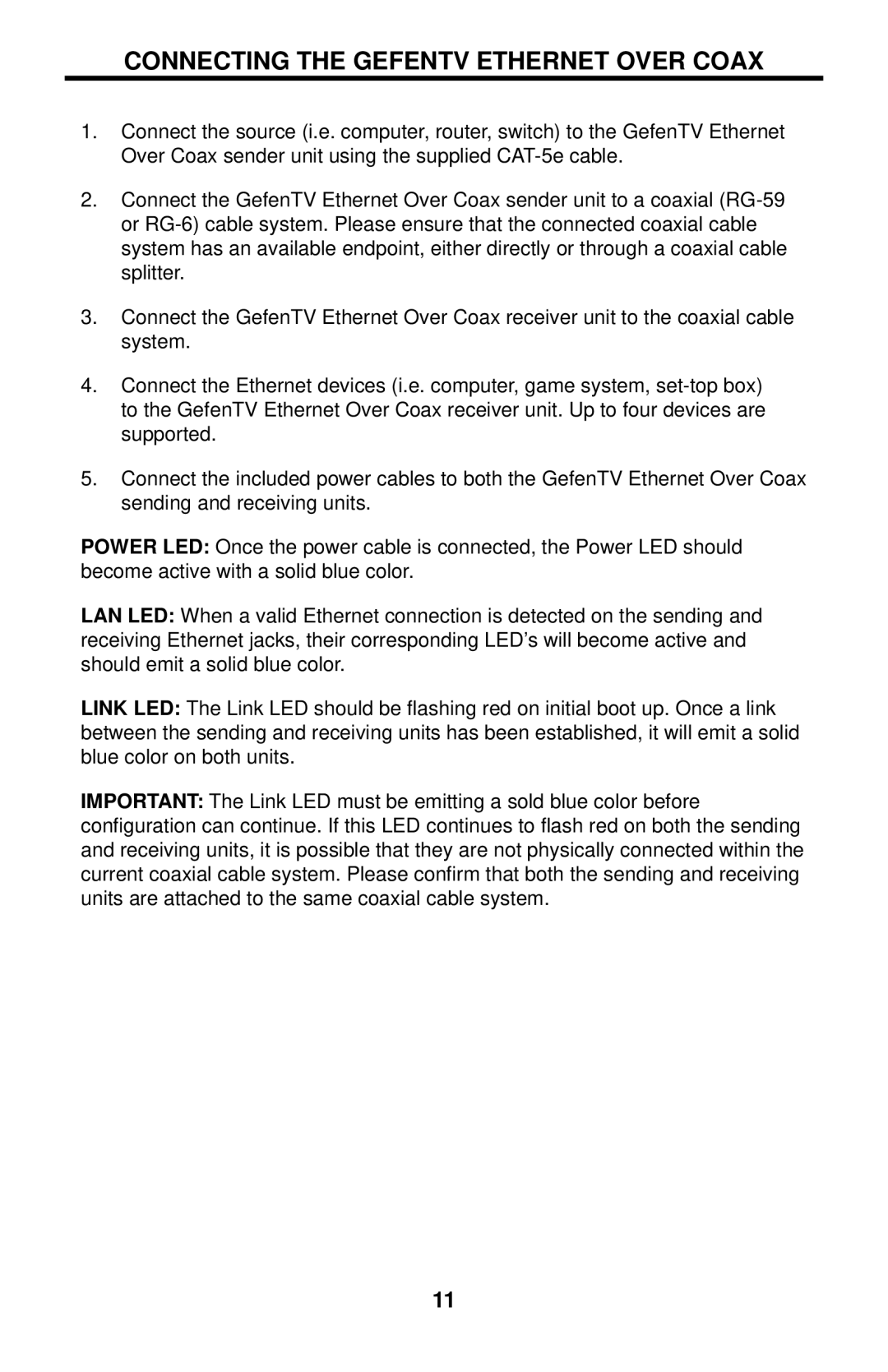 Gefen GTV-ETH-2COAX user manual Connecting the Gefentv Ethernet Over Coax 