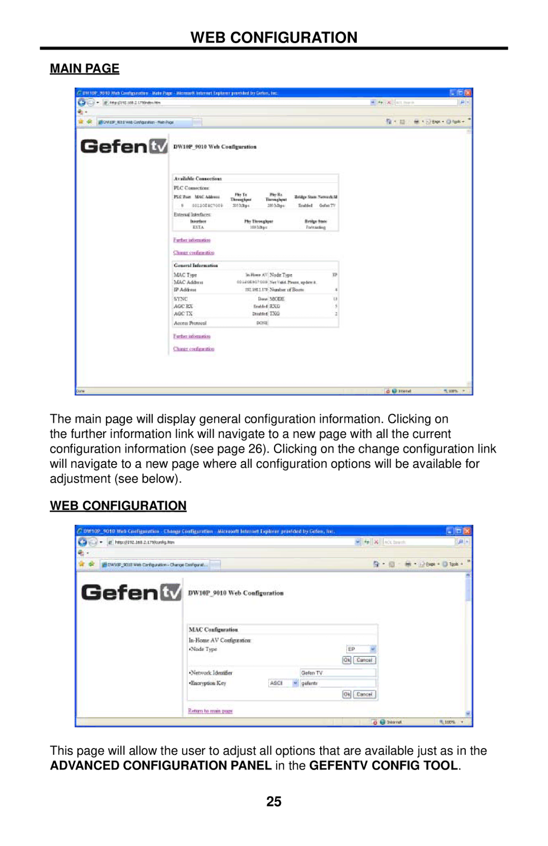 Gefen GTV-ETH-2COAX user manual Main, WEB Configuration 