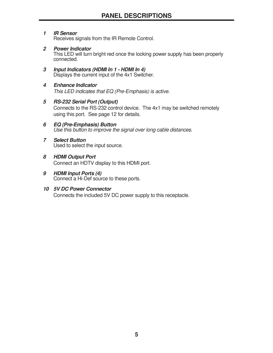 Gefen GTV-HDMI1.3-441N user manual Panel Descriptions, Power Indicator 