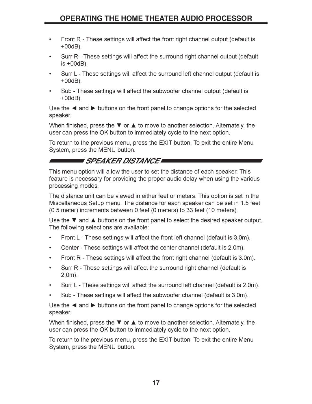 Gefen GTV-HT-AUDPROC user manual Speaker Distance 