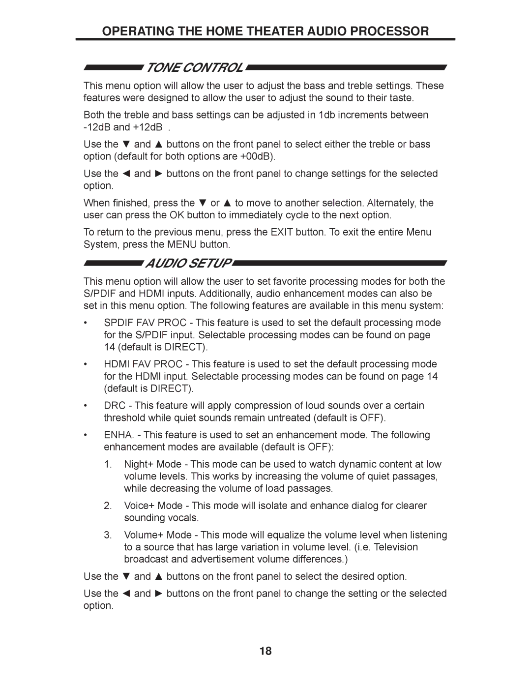 Gefen GTV-HT-AUDPROC user manual Tone Control, Audio Setup 