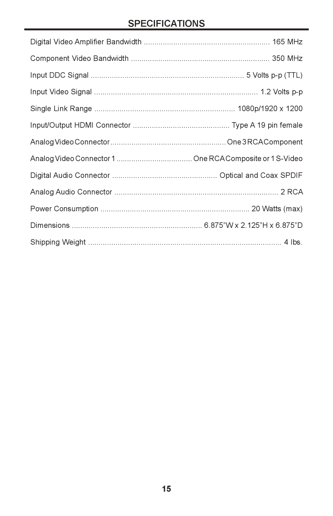 Gefen GTV-MFS user manual Specifications 