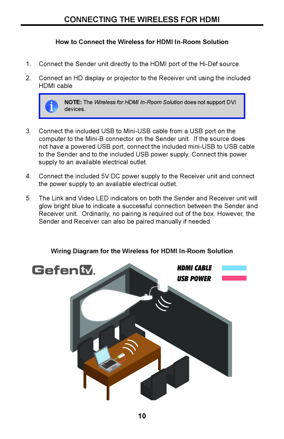 Gefen GTV-WHD-1080P-SR manual Connecting the Wireless for Hdmi, How to Connect the Wireless for Hdmi In-Room Solution 