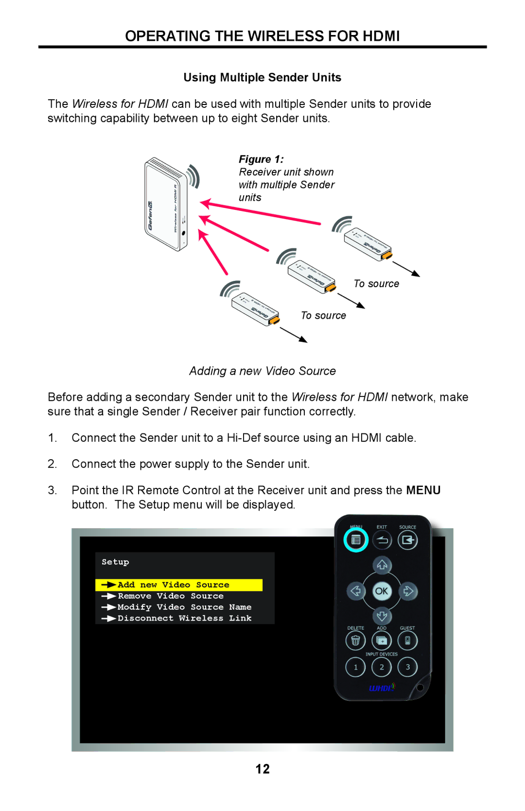 Gefen GTV-WHD-1080P-SR manual Using Multiple Sender Units, Adding a new Video Source 