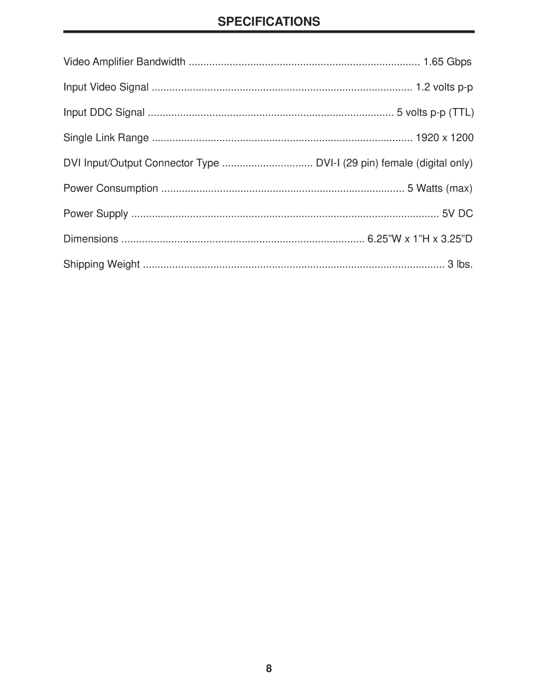 Gefen HDTV Switcher user manual Specifications 