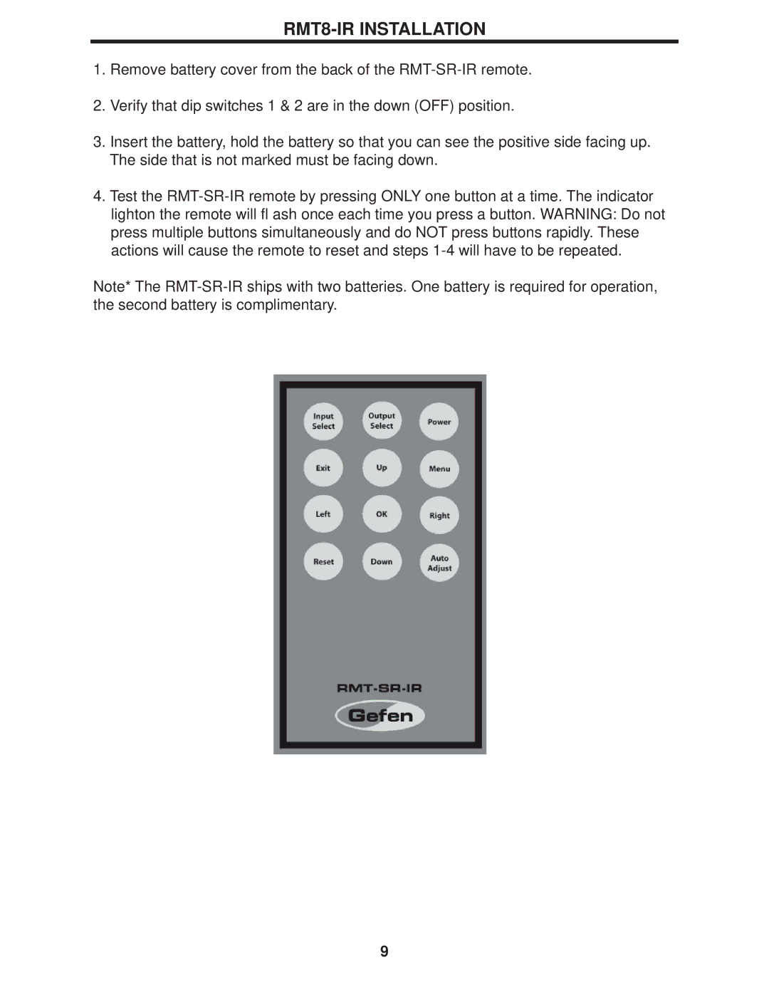 Gefen Home Theater Scaler PLUS user manual RMT8-IR Installation 