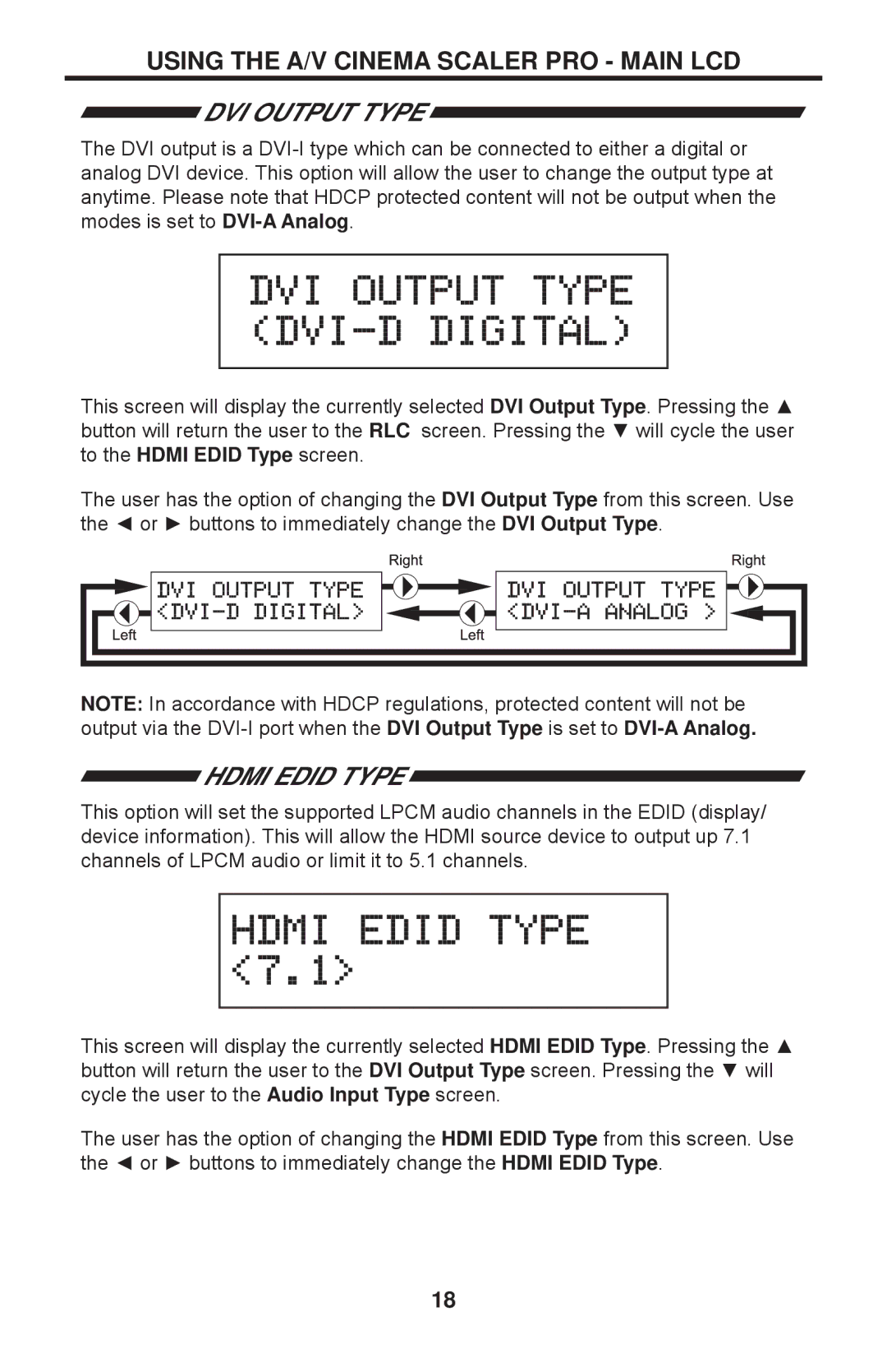 Gefen PRO I user manual DVI Output Type, Hdmi Edid Type 