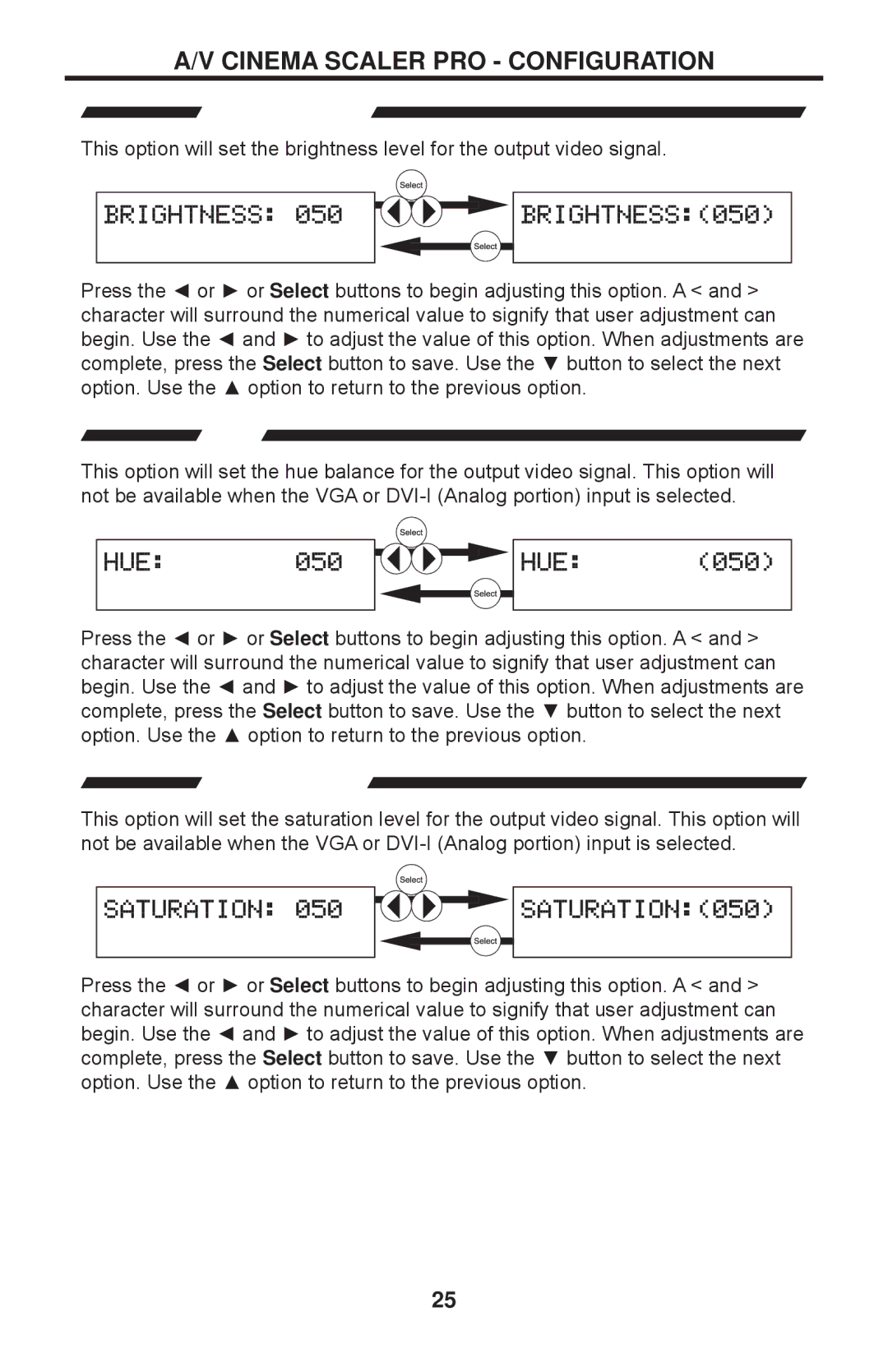 Gefen PRO I user manual Brightness, Saturation 