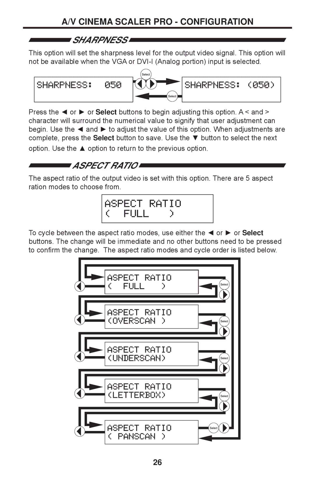 Gefen PRO I user manual Sharpness, Aspect Ratio 