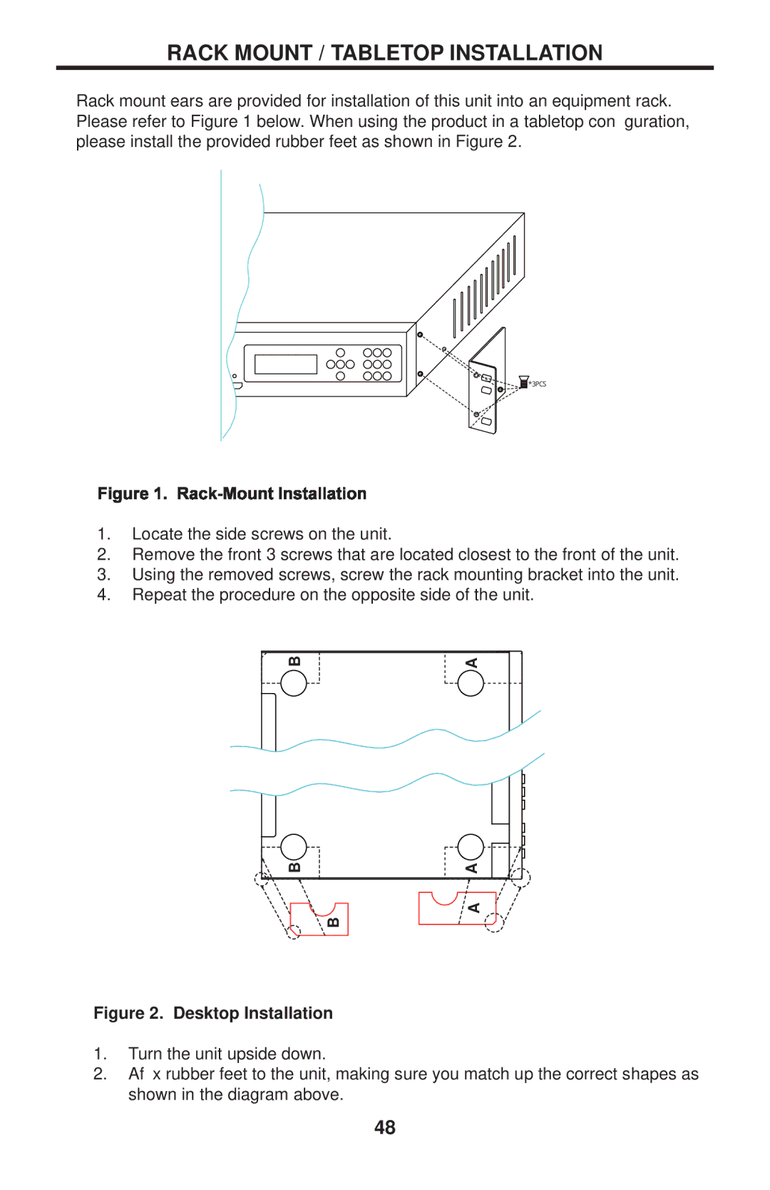 Gefen PRO I user manual Rack Mount / Tabletop Installation, Desktop Installation 