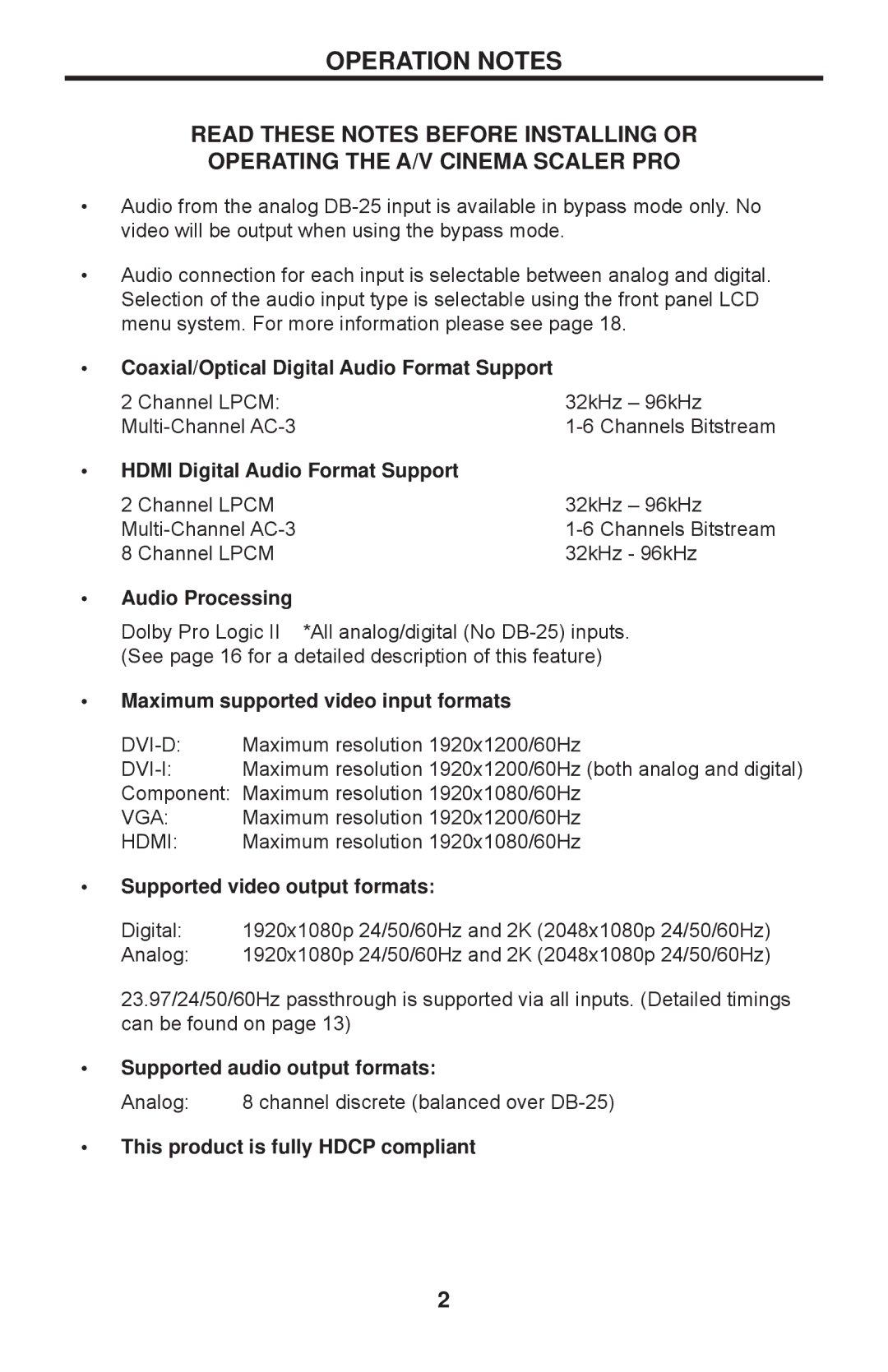 Gefen PRO I user manual Operation Notes 