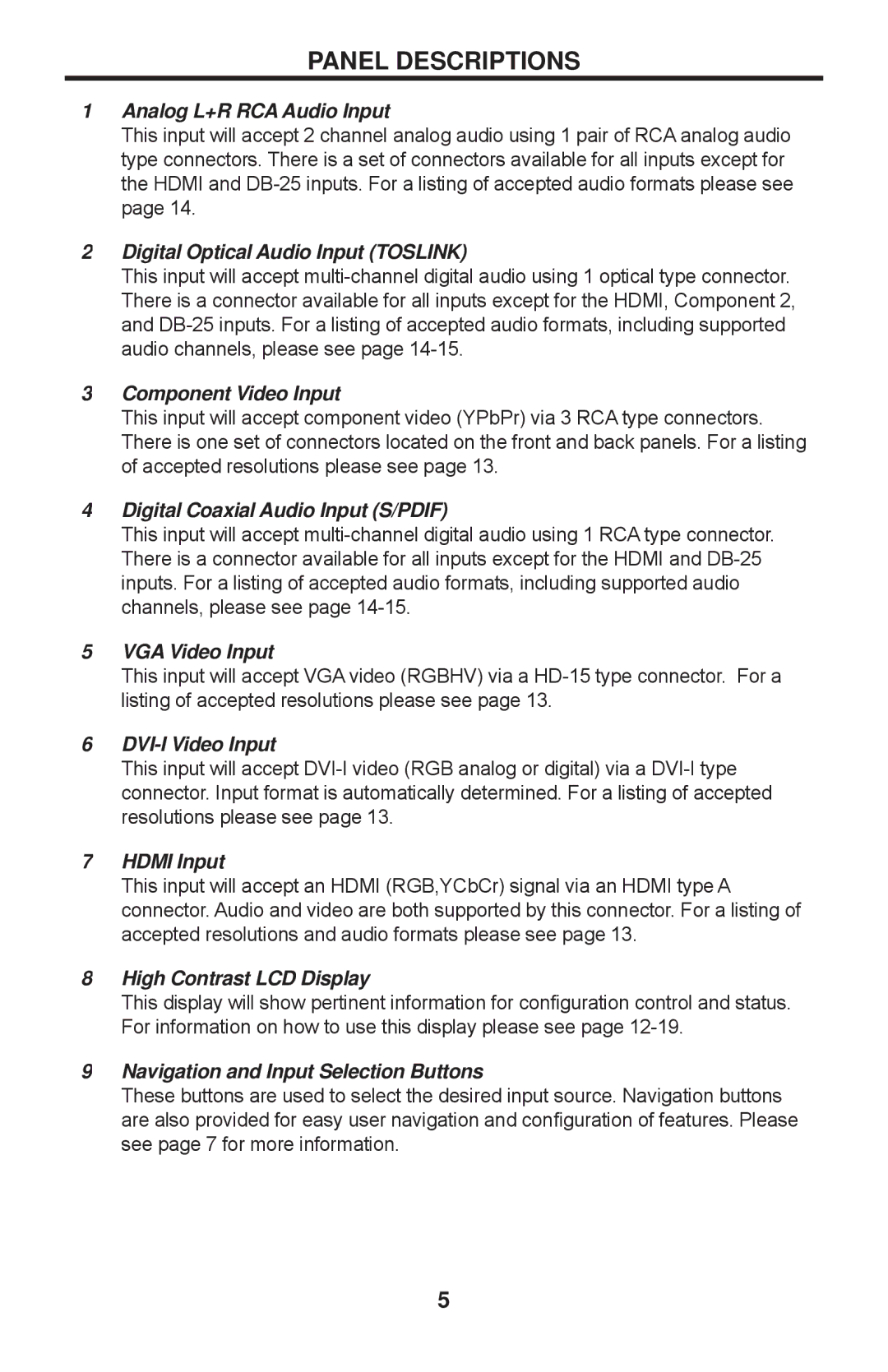 Gefen PRO I user manual Panel Descriptions, Analog L+R RCA Audio Input 