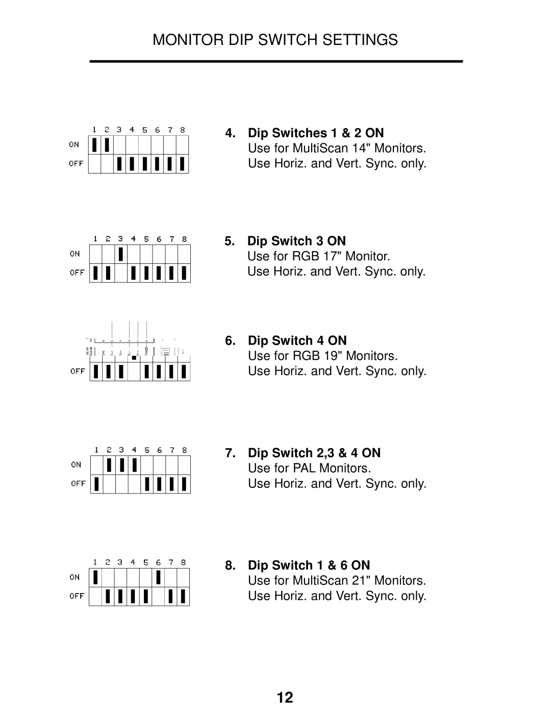 Gefen TSE100 user manual Dip Switches 1 & 2 on 