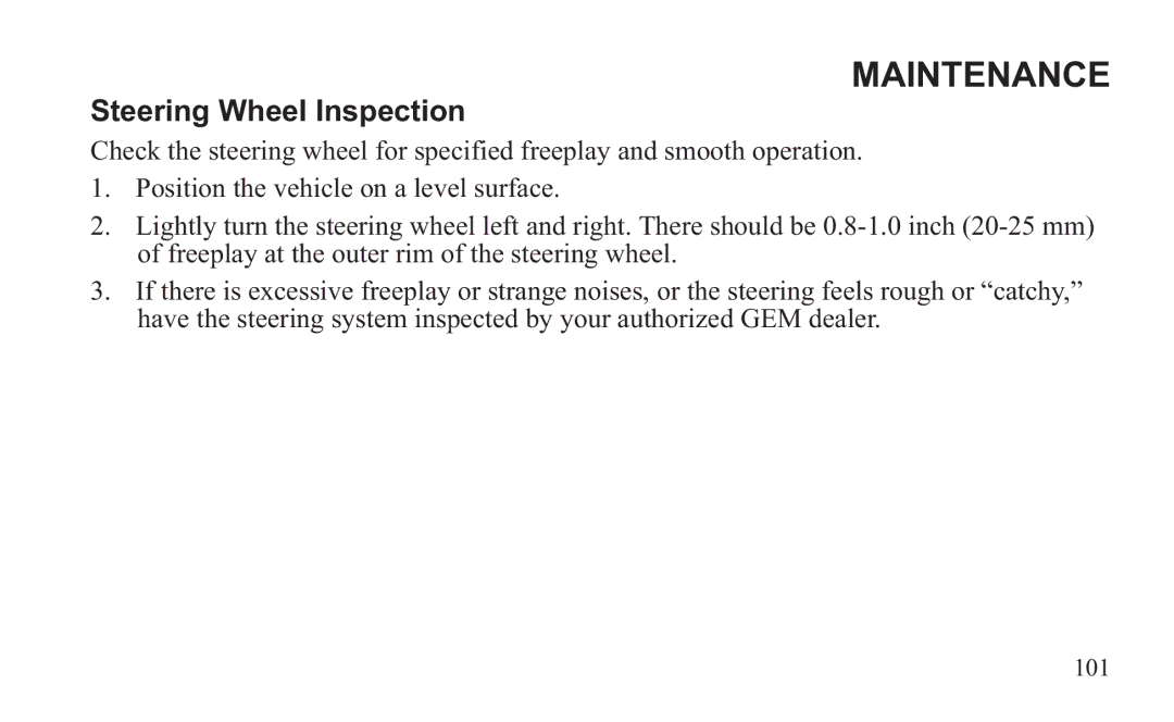 GEM 419C manual Steering Wheel Inspection 