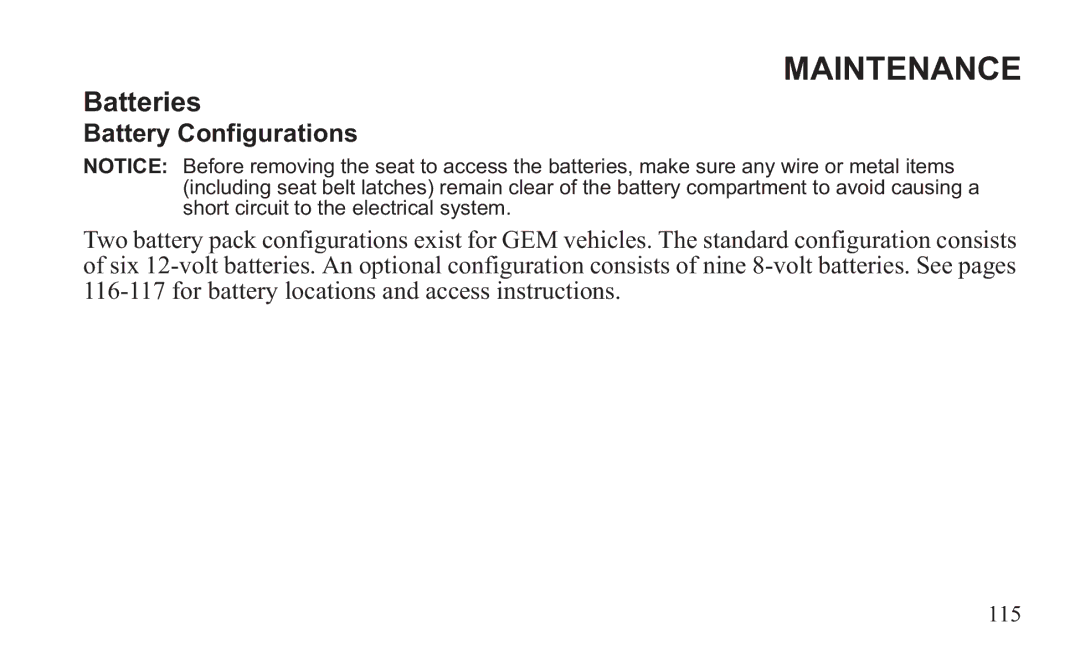 GEM 419C manual Battery Configurations 