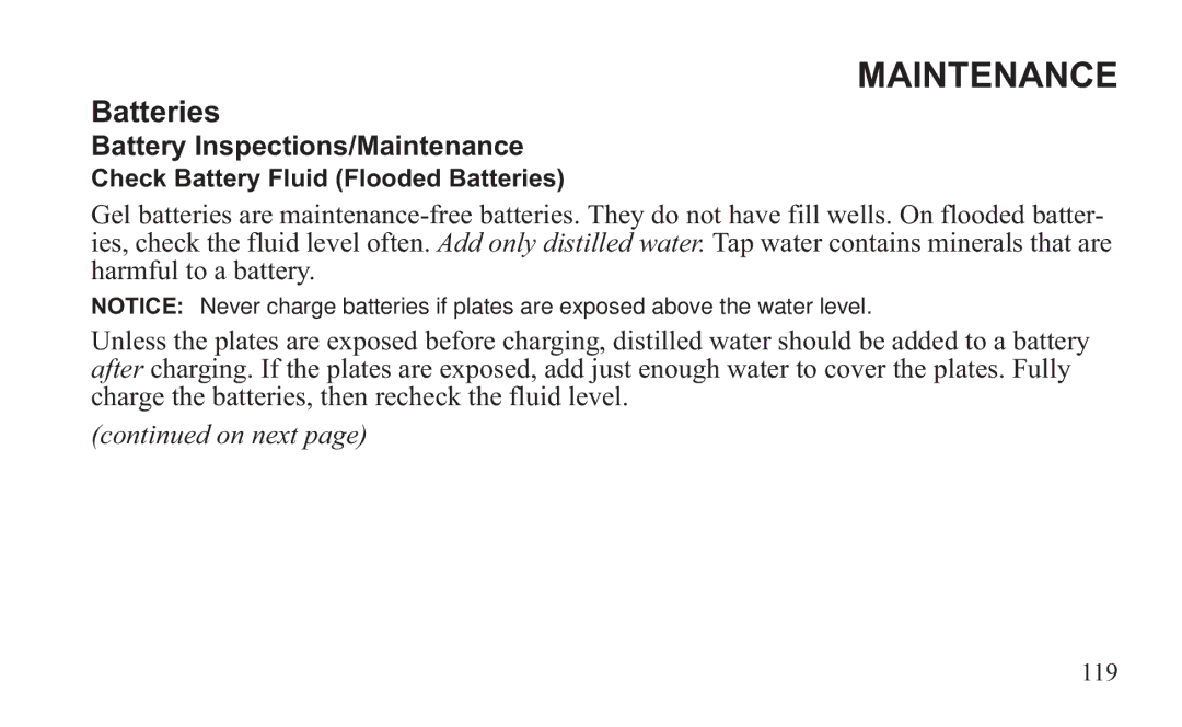 GEM 419C manual Check Battery Fluid Flooded Batteries 