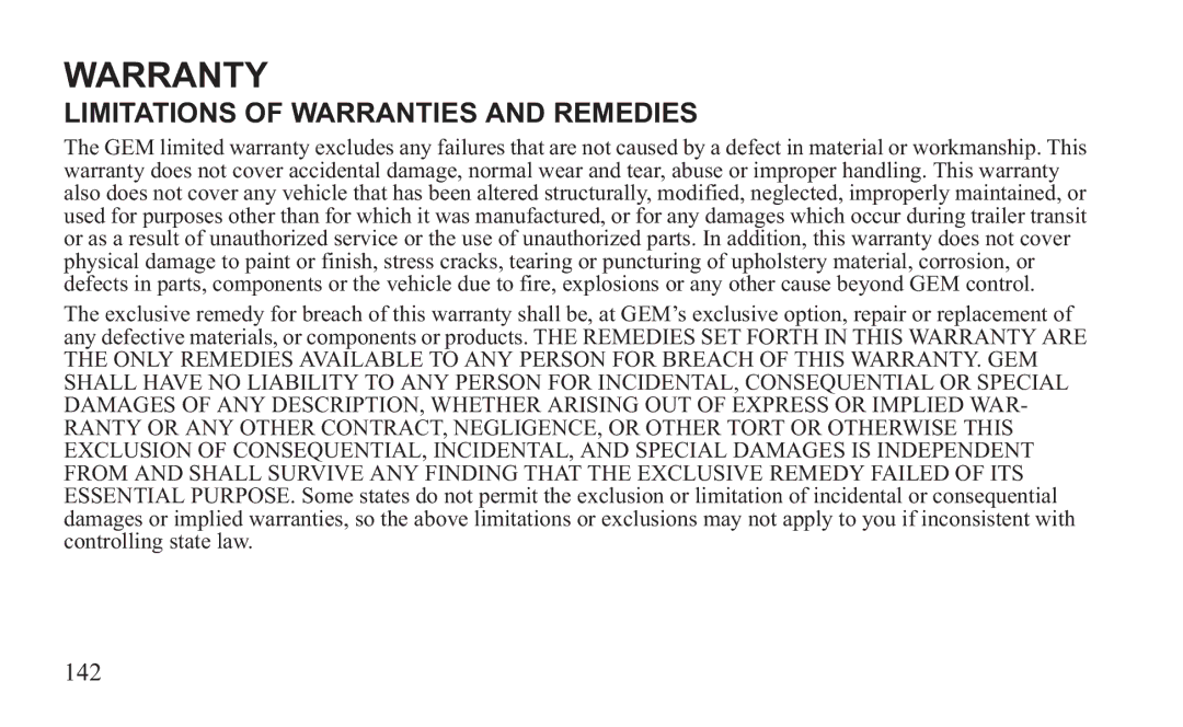 GEM 419C manual Limitations of Warranties and Remedies 