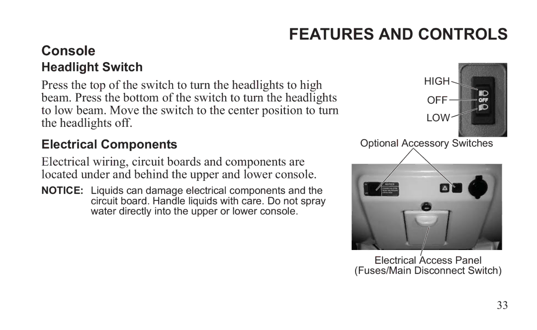 GEM 419C manual Headlight Switch, Electrical Components 