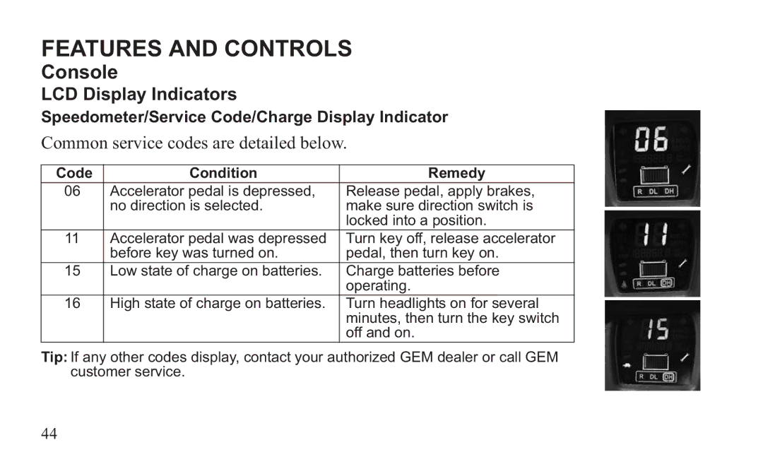 GEM 419C manual Common service codes are detailed below 