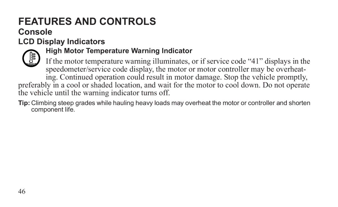 GEM 419C manual High Motor Temperature Warning Indicator 