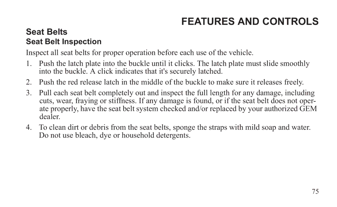 GEM 419C manual Seat Belt Inspection 