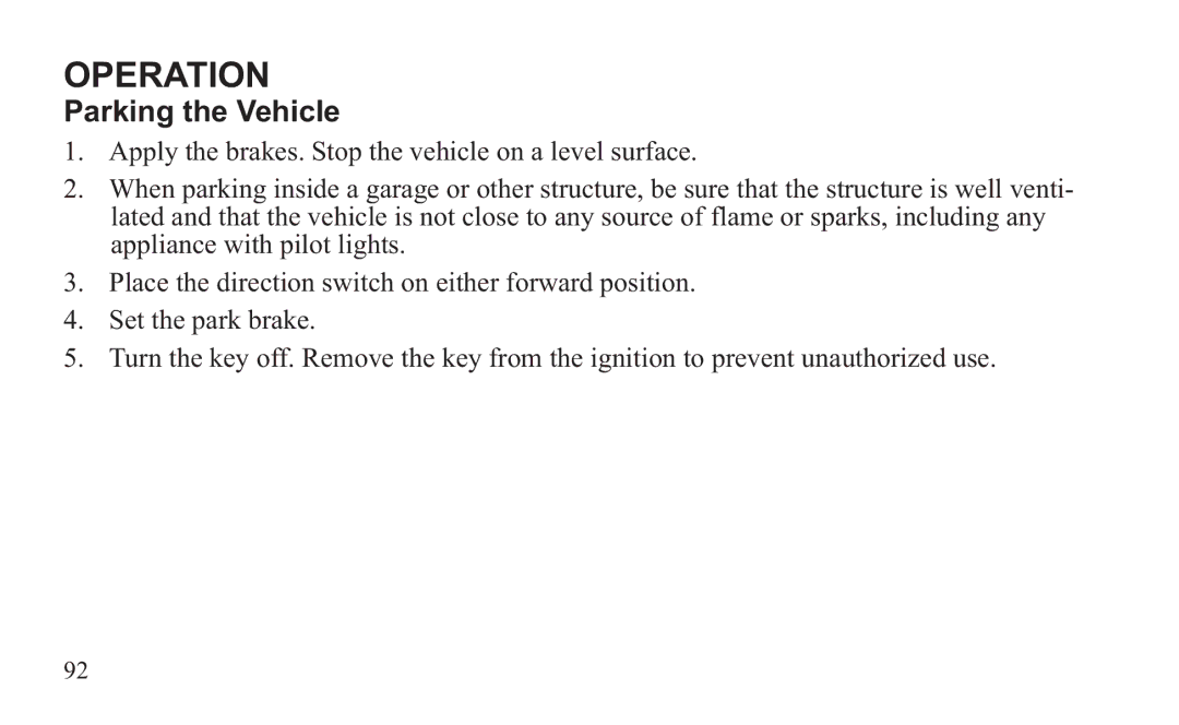 GEM 419C manual Parking the Vehicle 