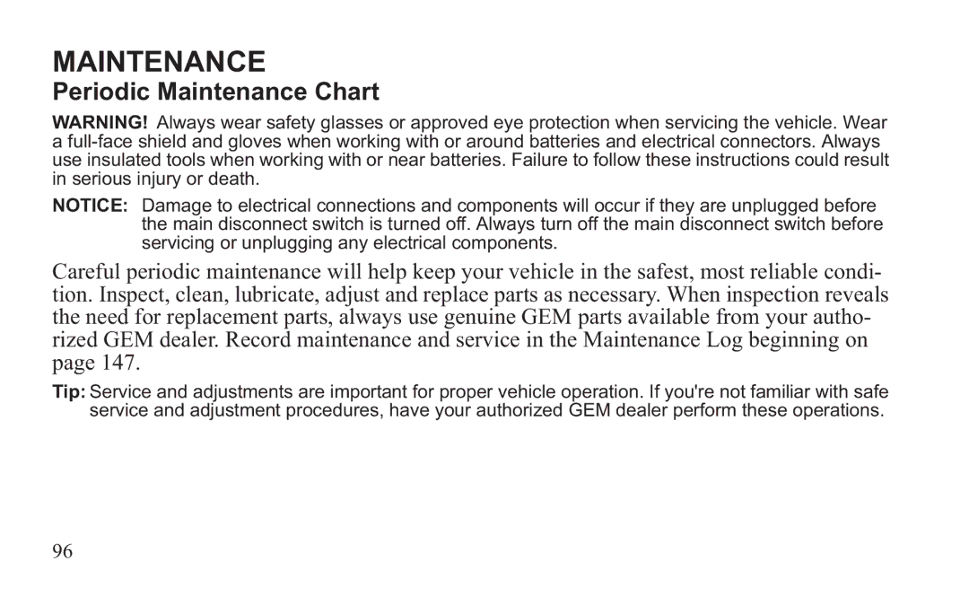 GEM 419C manual Periodic Maintenance Chart 