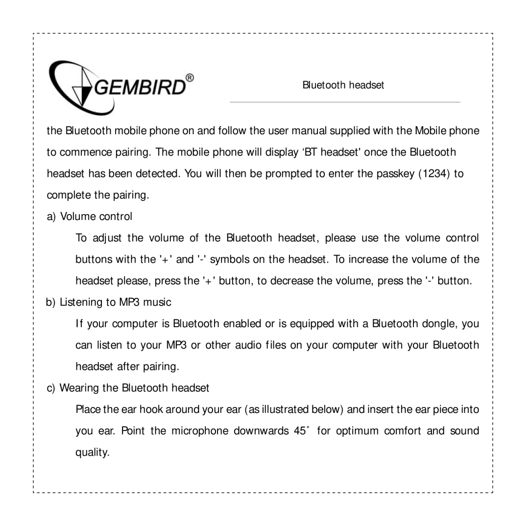 Gembird BTHS-002 manual Volume control 