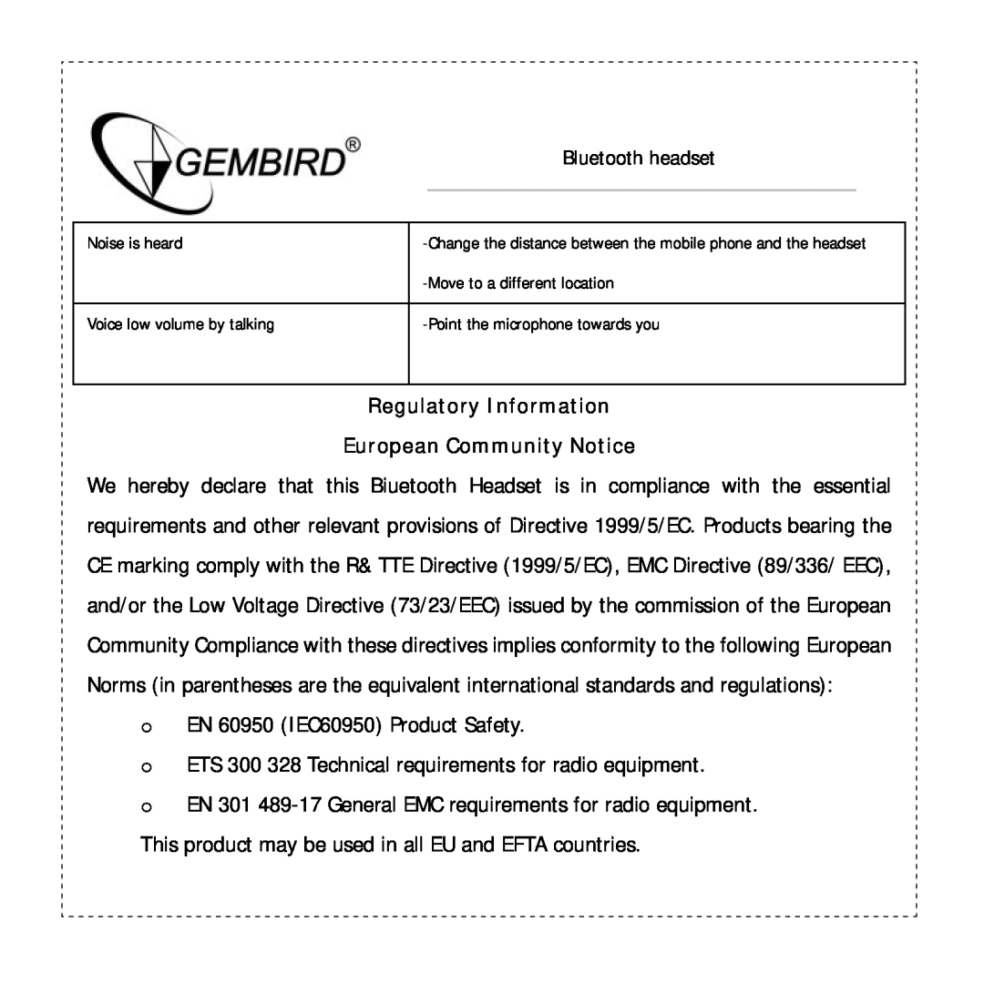 Gembird BTHS-002 manual oEN 60950 IEC60950 Product Safety 