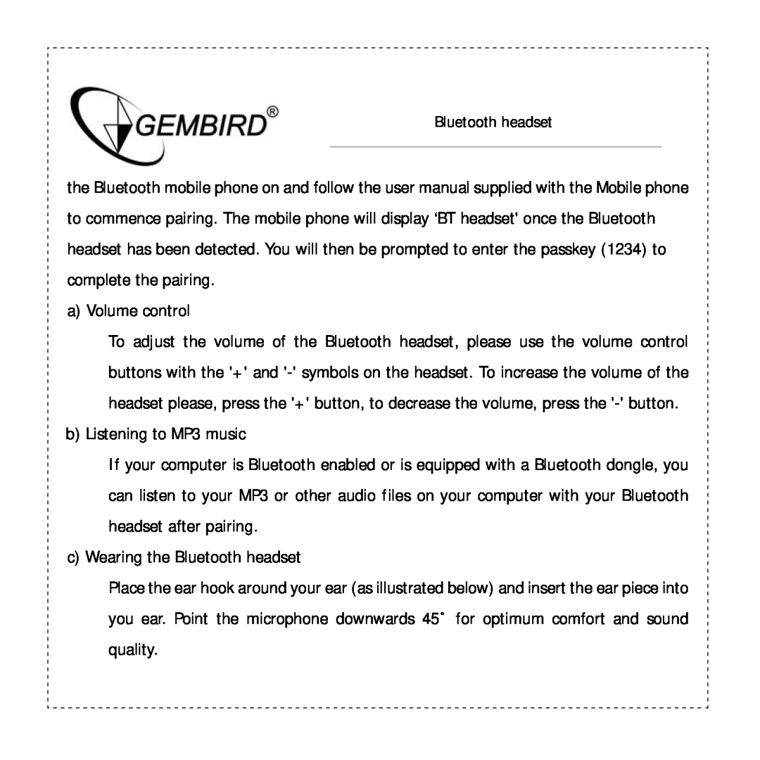 Gembird BTHS-002 manual a Volume control 