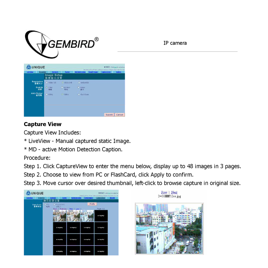 Gembird CAM77IP manual Capture View 