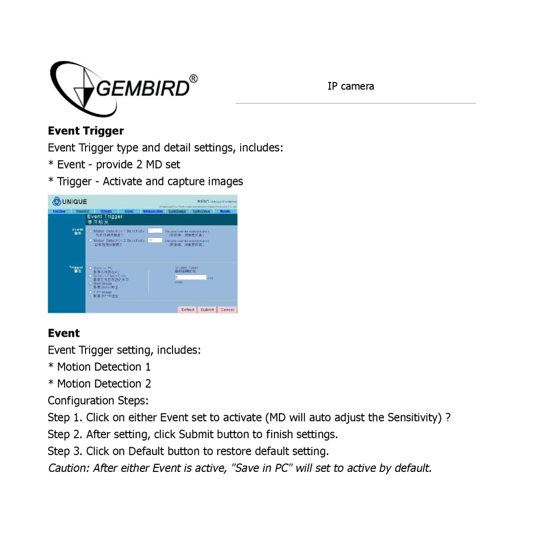 Gembird CAM77IP manual Event Trigger 