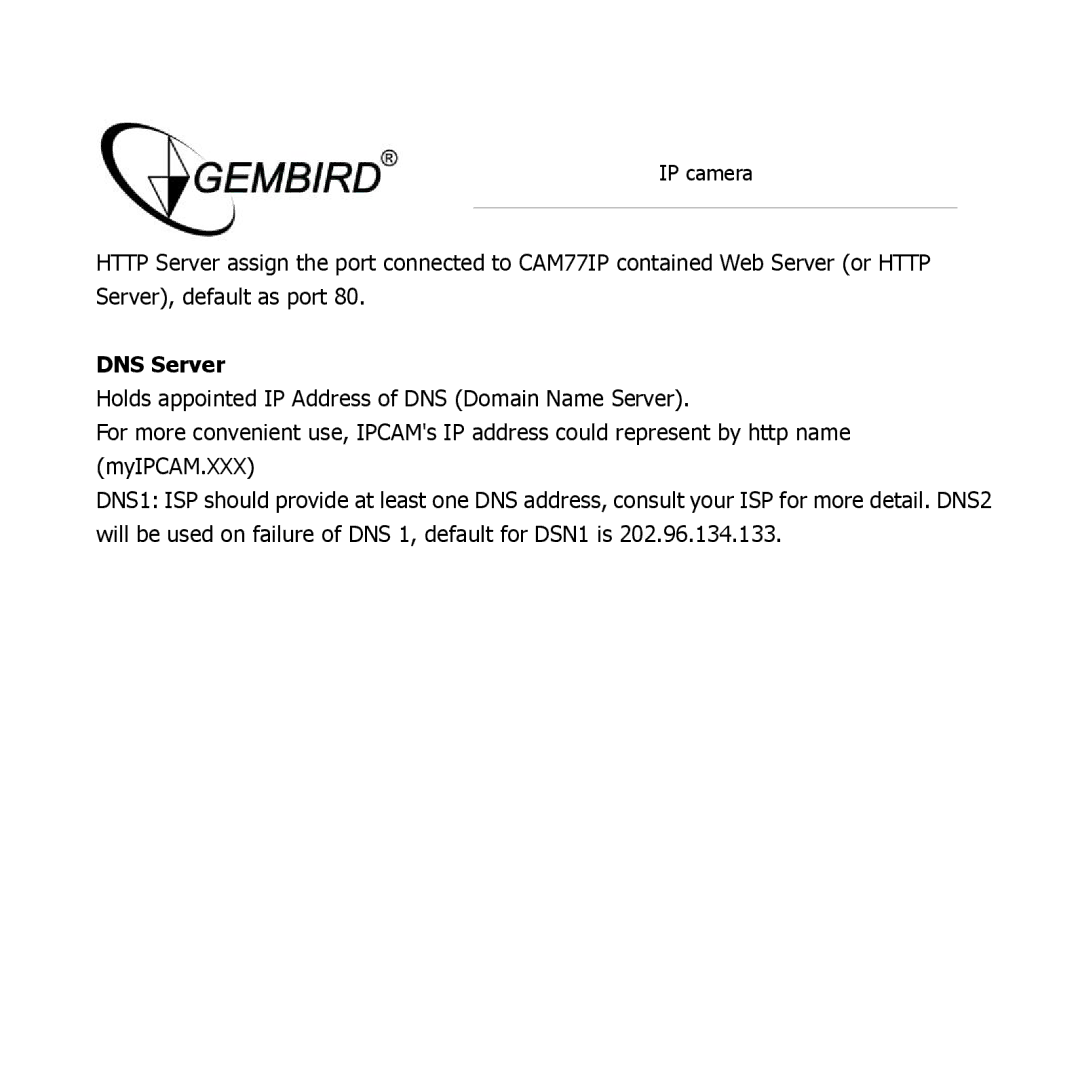 Gembird CAM77IP manual DNS Server 