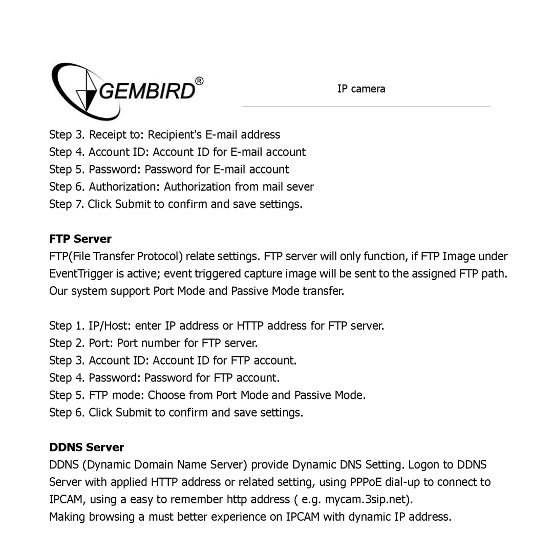 Gembird CAM77IP manual FTP Server, Ddns Server 