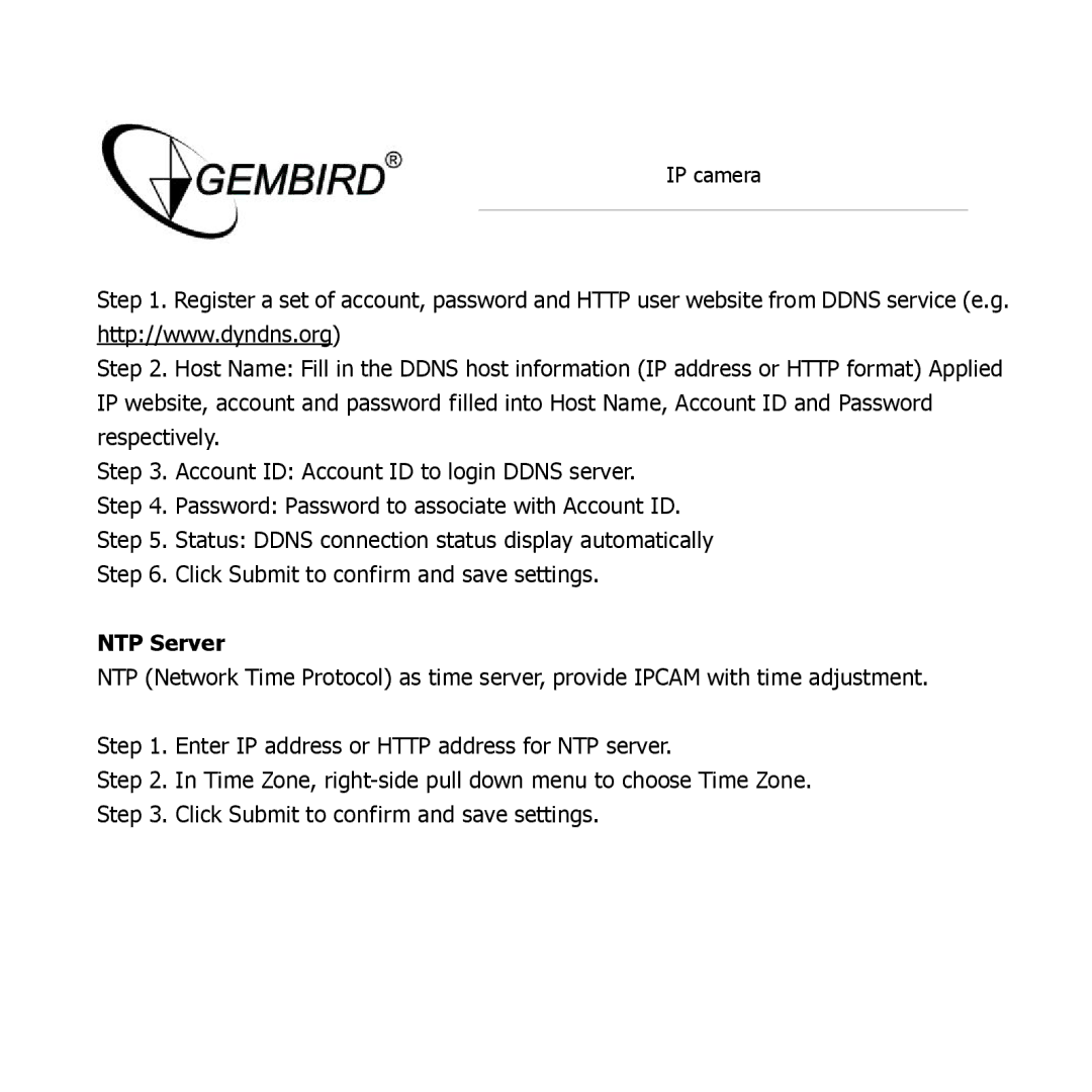 Gembird CAM77IP manual NTP Server 