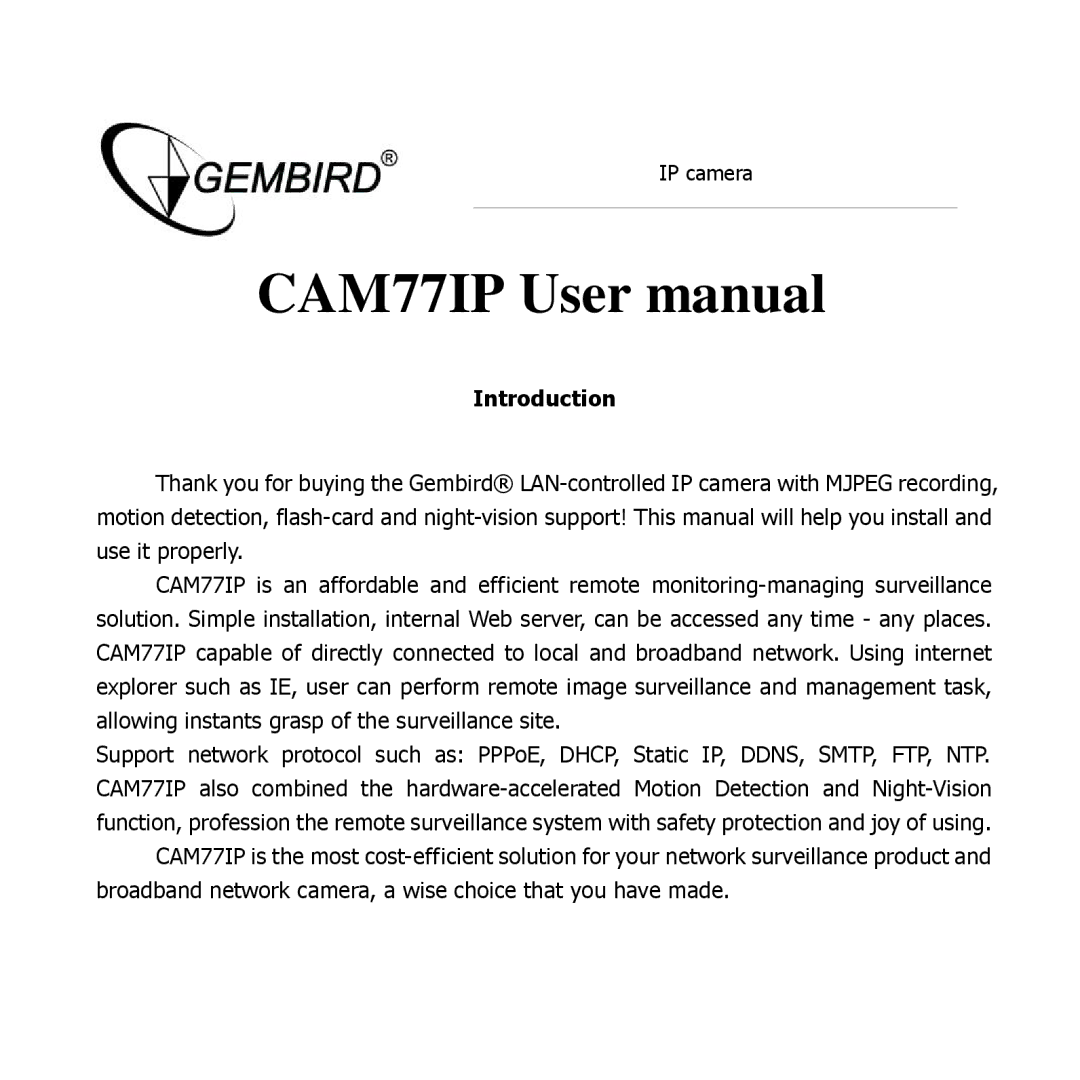 Gembird CAM77IP manual Introduction 