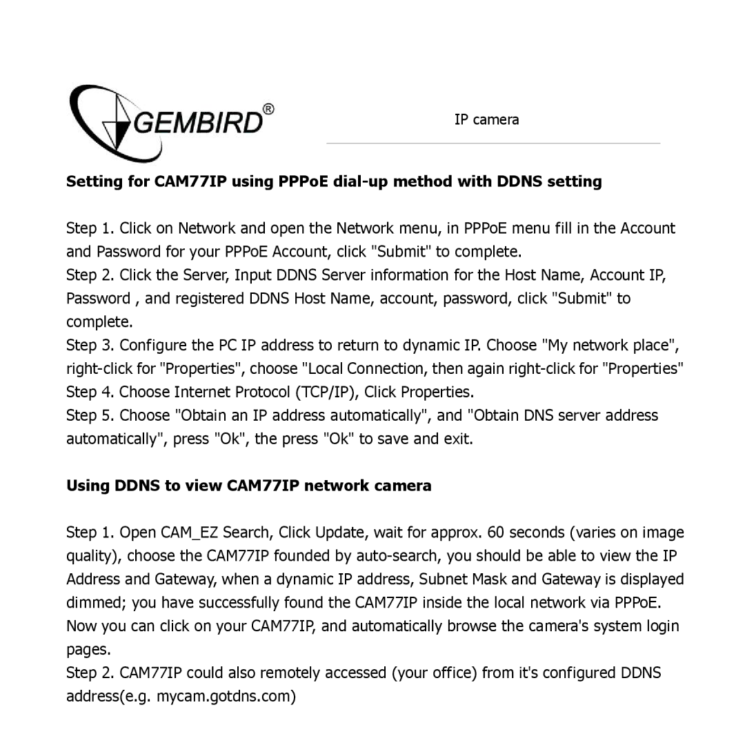 Gembird manual Using Ddns to view CAM77IP network camera 