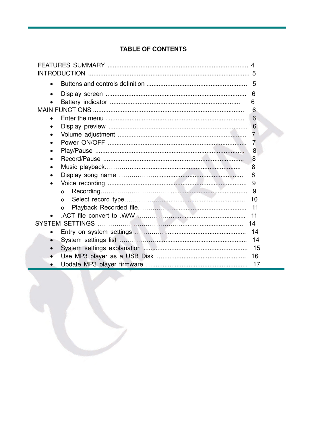 Gembird LECTEUR MOBILITY CLASSIC MP3 manual Table of Contents 