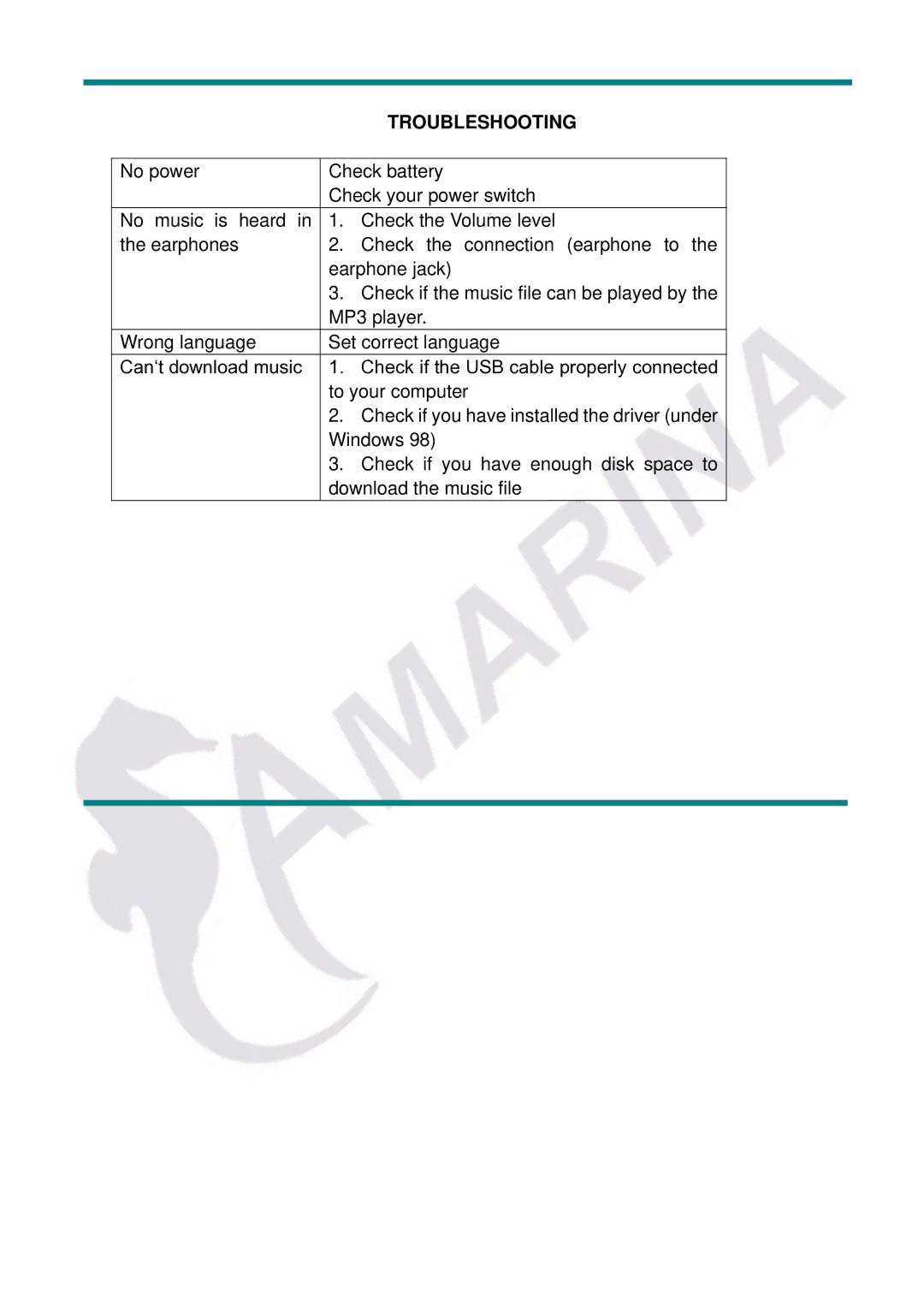 Gembird LECTEUR MOBILITY CLASSIC MP3 manual Troubleshooting 