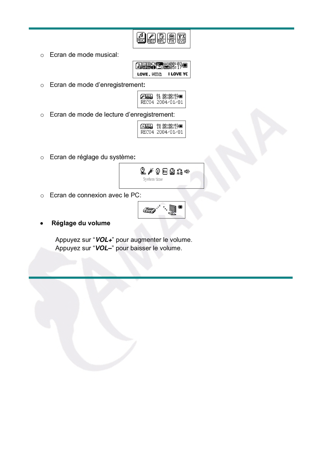 Gembird LECTEUR MOBILITY CLASSIC MP3 manual Réglage du volume 