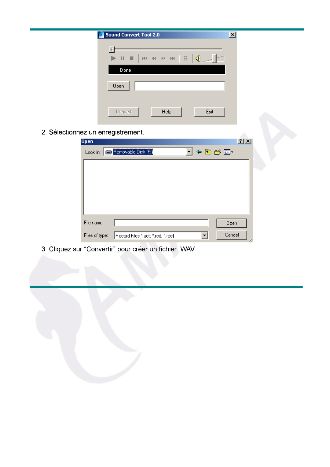 Gembird LECTEUR MOBILITY CLASSIC MP3 2. Sélectionnez un enregistrement, Cliquez sur “Convertir” pour créer un fichier .WAV 