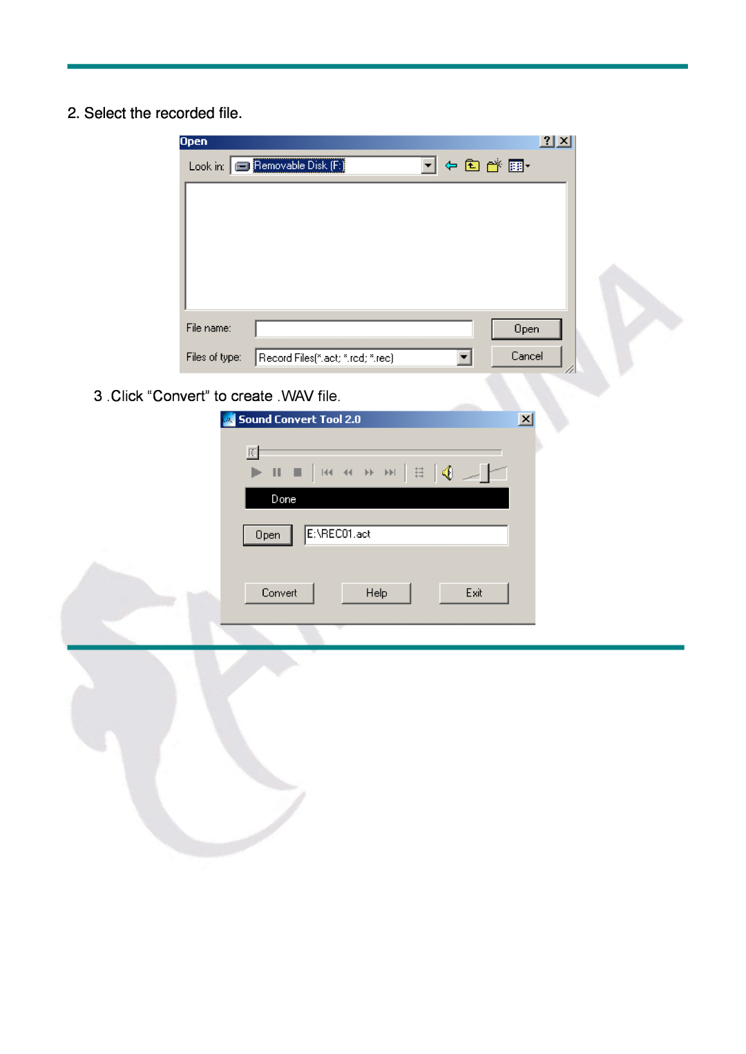Gembird LECTEUR MOBILITY CLASSIC MP3 manual Select the recorded file 3 .Click “Convert” to create .WAV file 