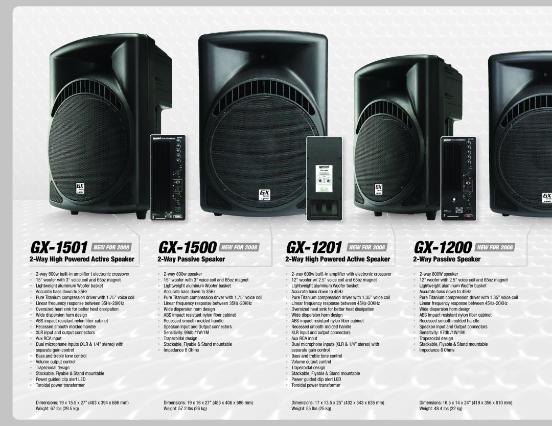 Gemini 36 manual Way High Powered Active Speaker Way Passive Speaker 