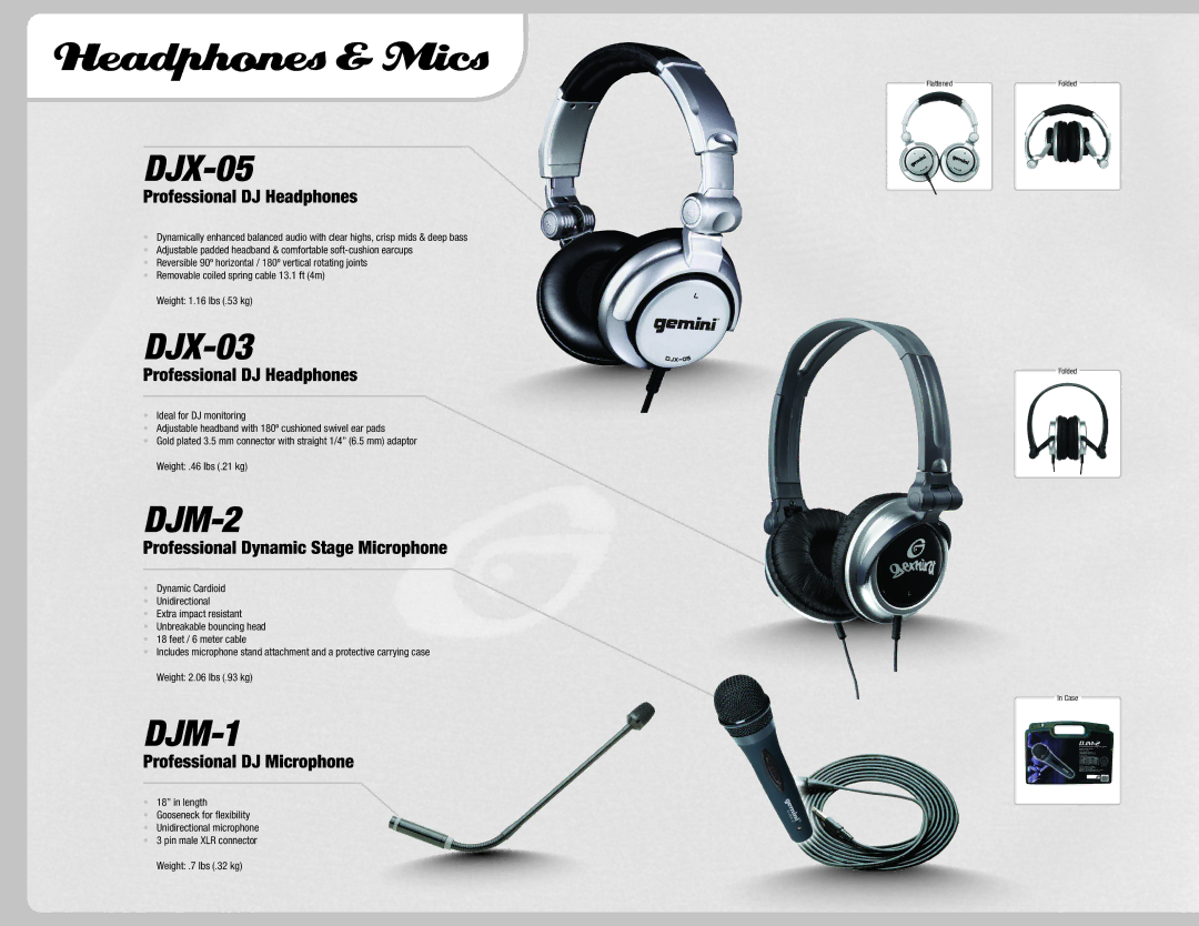 Gemini 36 manual Headphones & Mics, DJX-05, DJX-03 