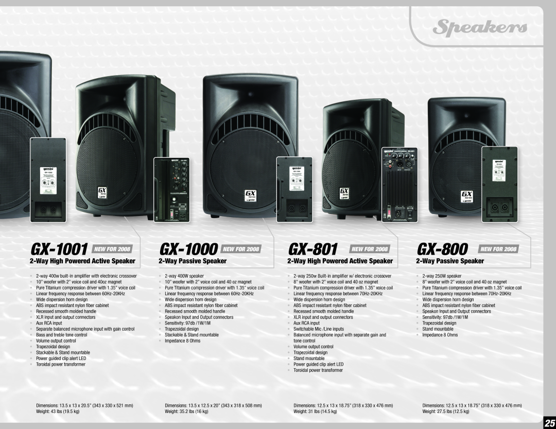 Gemini 36 Speakers, GX-801, GX-800, WayHigh Powered Active Speaker, WayPassive Speaker, GX-1001 NEW FOR, GX-1000 NEW FOR 