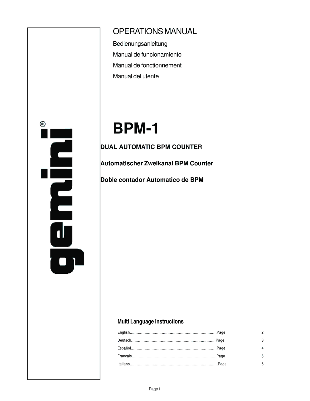 Gemini BPM-1 manual 