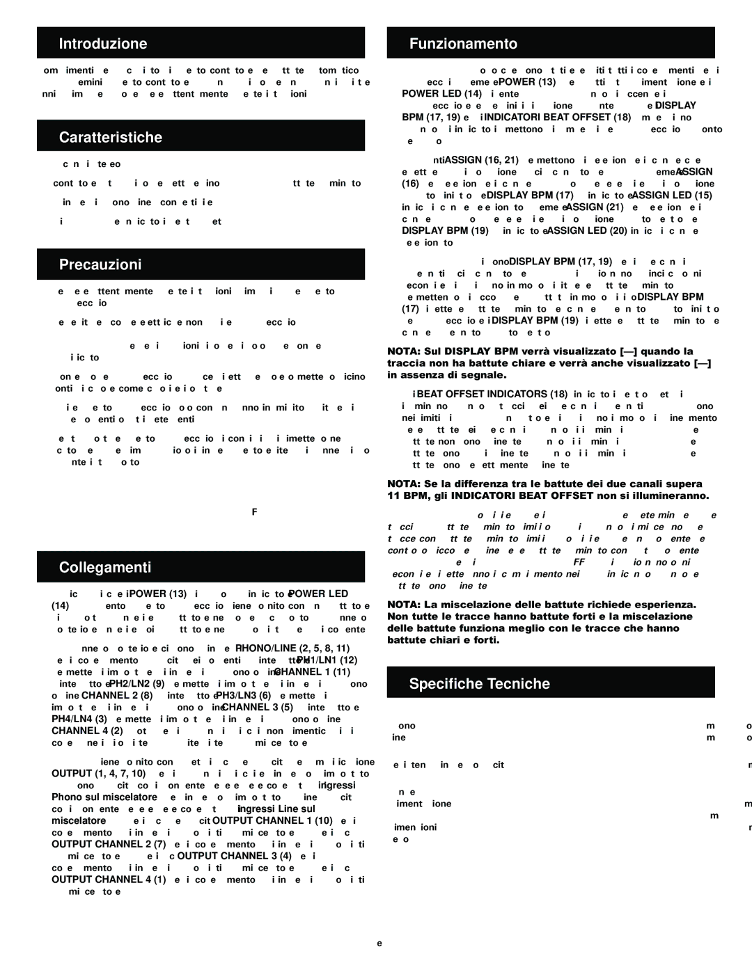 Gemini BPM-1 manual Introduzione, Caratteristiche, Precauzioni, Collegamenti, Funzionamento, Specifiche Tecniche 