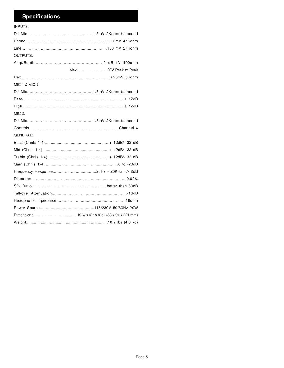 Gemini BPM-500 manual Specifications, Outputs 