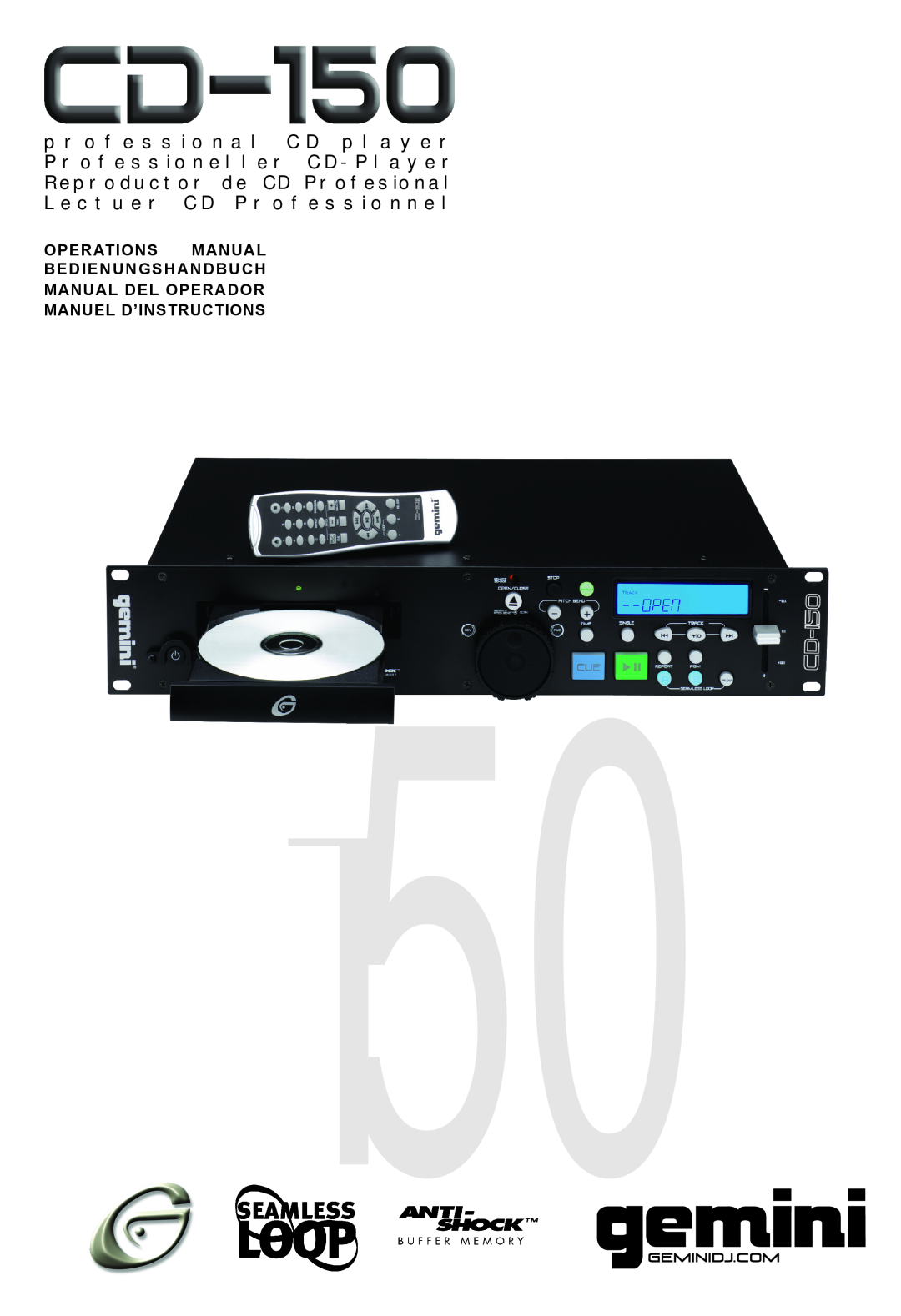 Gemini CD-150 manual Operations Manual Bedienungshandbuch, Manual Del Operador Manuel D’Instructions 